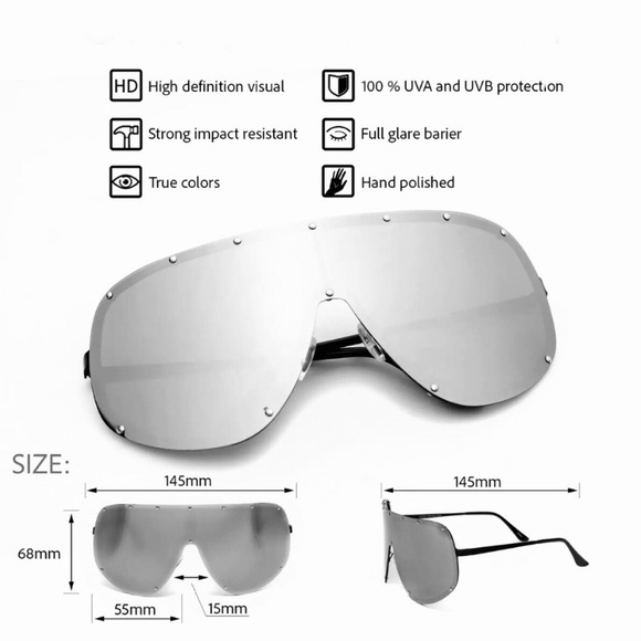 🥂PINK MIRROR ✨SHIELD OVERSIZED MASK SUNNIES XL - Picture 6 of 6